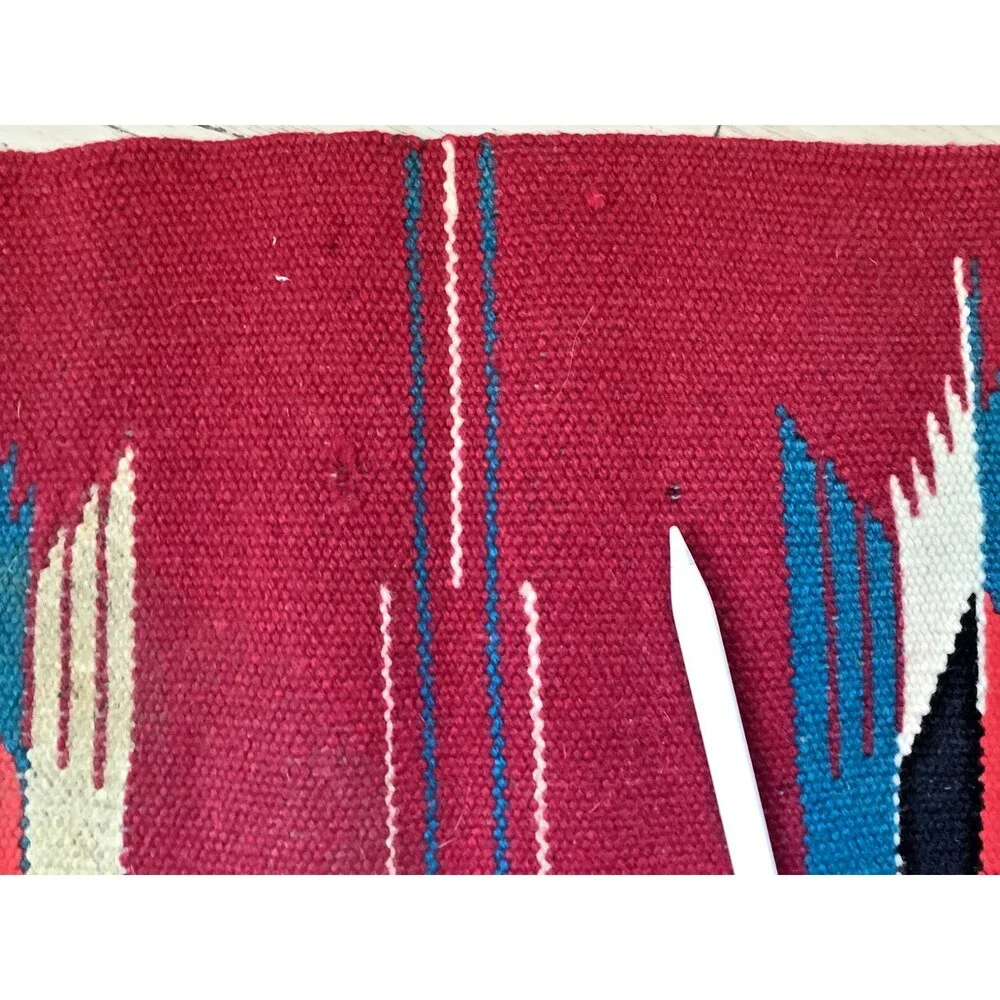 Hand Woven Southwest Wool Table Runner Wall Art Rug Red Geometric 13